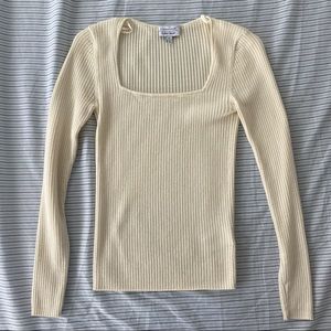 &other stories square neck cream rib knit top